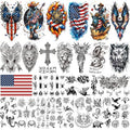 Aresvns 24 Sheets Temporary Tattoo for Adults,USA Eagle and Flag Device, 3D Military Lion Wolf Skull Totem Fake Tattoo, Fourth of July Memorial Day Labor Day Decorations Patriotic Tattoos