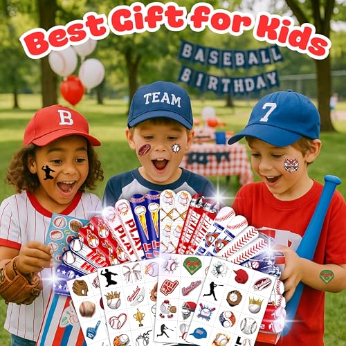 72PCS Baseball Party Set - 48PCS Temporary Pre - Cut Tattoos & 24PCS Slap Bracelets - Fun Sports-Themed Birthday Supplies, Baby Shower Gifts, Classroom Rewards & Party Decor for Kids (Boys & Girls)