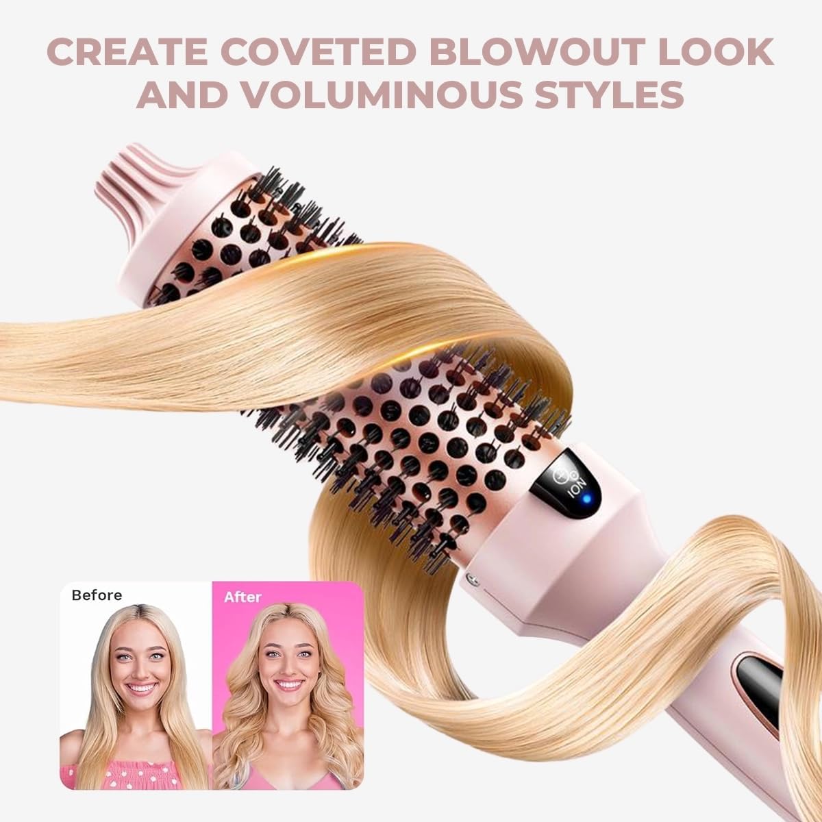 IUIBeauty 3-in-1 Thermal Brush for Hair – Straightens, Volumizes & Curls with Negative Ion Technology, Digital Display, Rose Gold