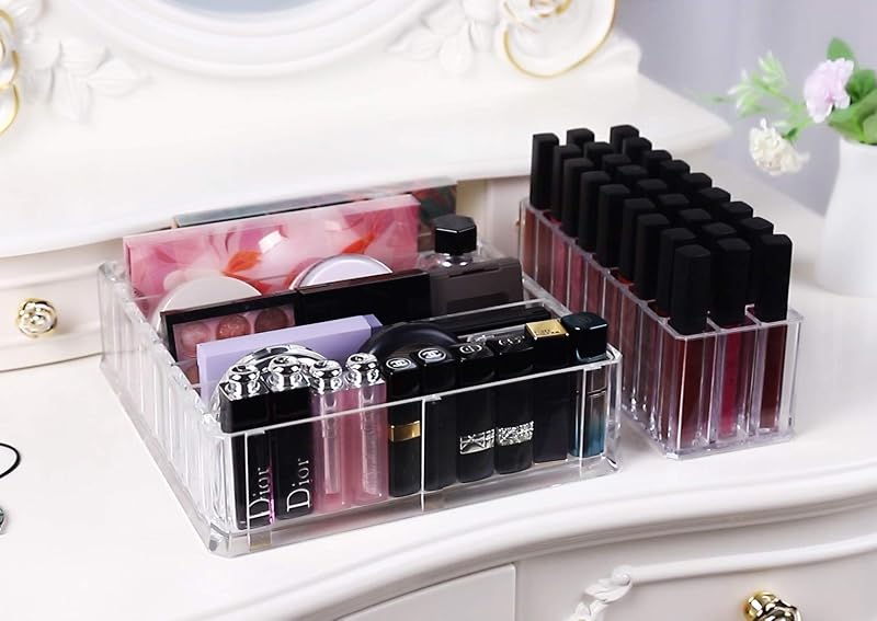 Acrylic 27-Compartment Makeup Drawer Organizer for Vanity & Countertop