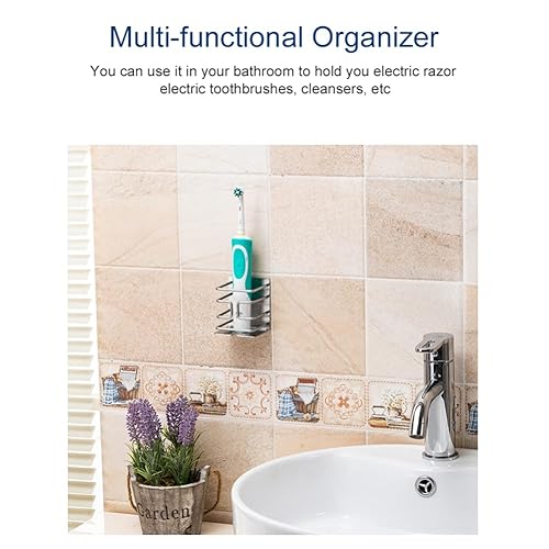 Electric Razor Holder Wall Mounted, 304 Stainless Steel Shaver Rack with 3M Self-Adhesive, Space-Saving Bathroom Organizer