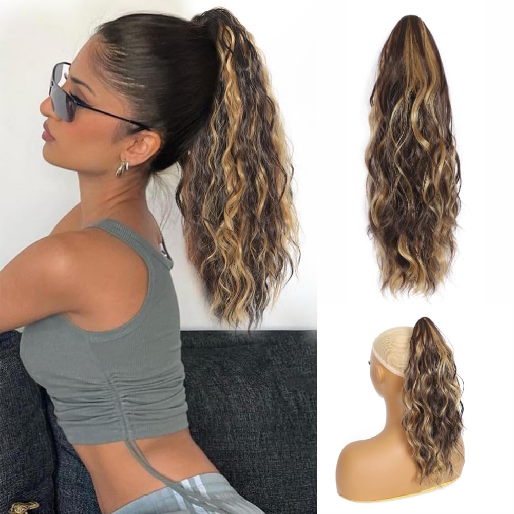 JOOYEAH Ponytail Extensions for Women Claw Clip Ponytail Extension Curly Wavy Ponytail Hair Extension 14" Ponytail Extension for Women Fluffy Natural Looking Synthetic Hairpiece for Daily Use