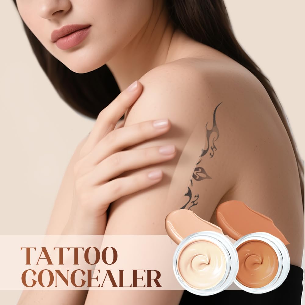 Tattoo Cover Up Makeup Waterproof, 2 Colors Tattoo Concealer, Sweatproof Tattoos Concealers for Scars, Spots, and Vitiligo (2 Colors Tattoo Concealer)