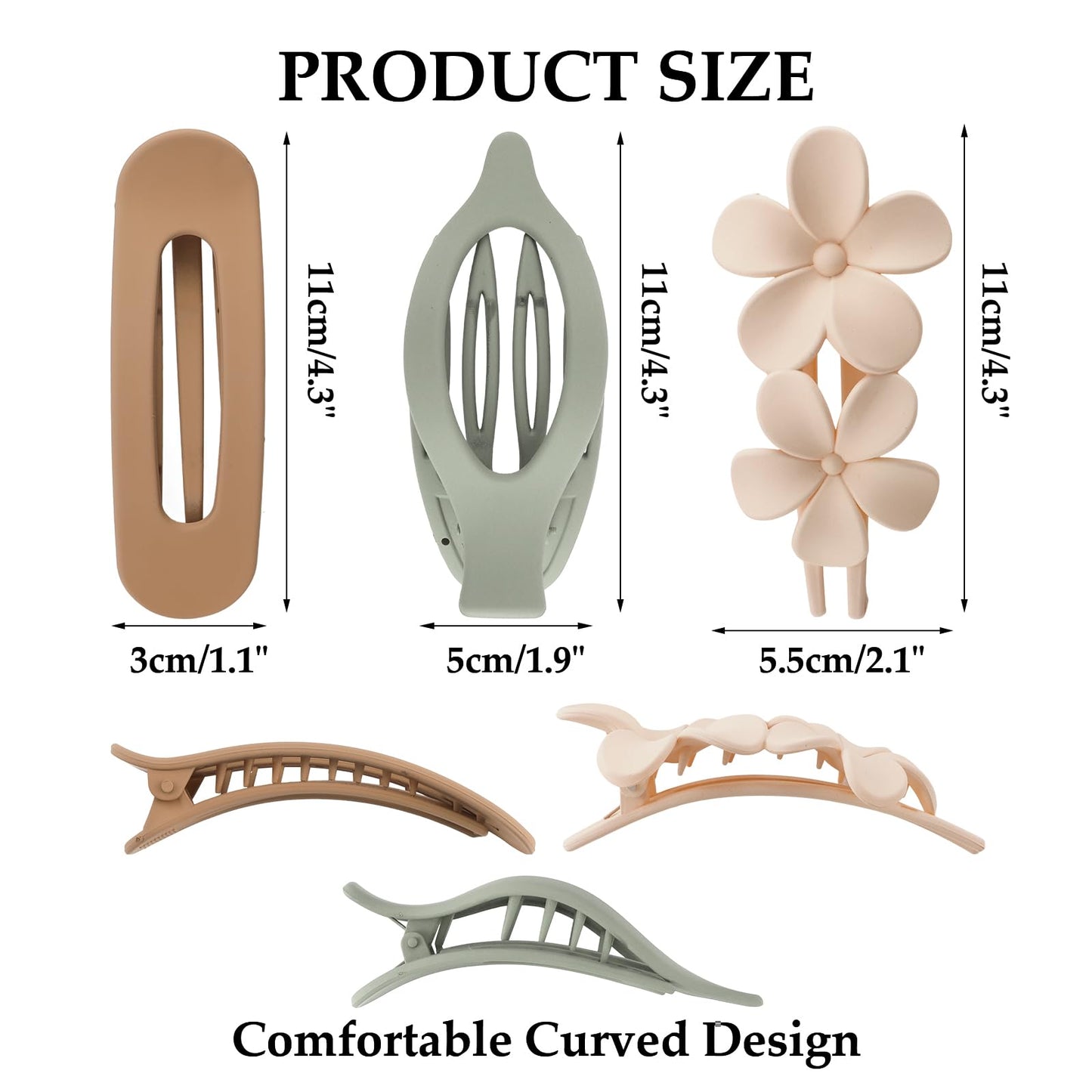 FASOTY 15 Pcs Flat Claw Clips for Women Girls, 3 Styles Non-slip Matte Flat Hair Clips for Thick & Thin Hair Prom Party Hair Accessories