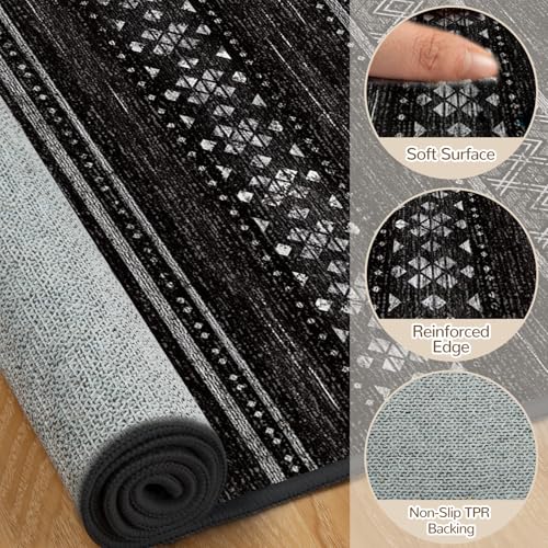 Black and White 8x10 Washable Area Rug for Living Room & Bedroom - Modern Boho Style