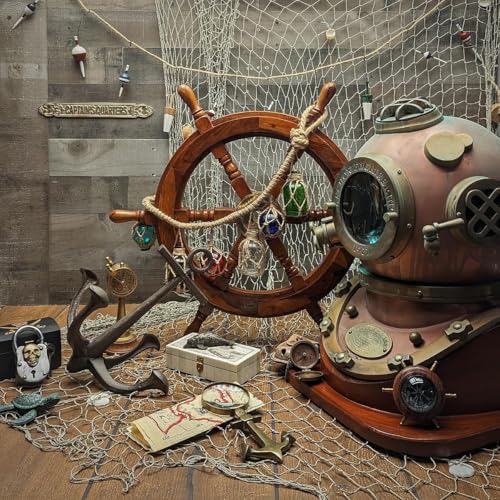 Natural Wood Pirate Ship Wheel - 30 Inch Nautical Wall Decor