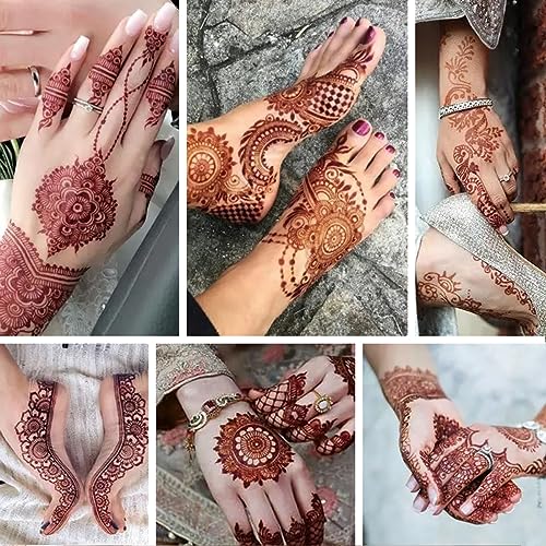 8 Sheets Red Brown Temporary Tattoo Stickers Fake Tattoo Lace Floral Temporary Waterproof Body Art Long Lasting Stickers for Women Festivals Wedding Masquerade Party Decorations Design