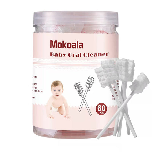 Mokoala 60Pcs Baby Tongue Cleaner, Baby Toothbrush, Disposable Infant Mouth Cleaner, Soft Gauze Toohthbrush Toddler Oral Cleaning Stick Dental Care for 0-36 Month Newborn
