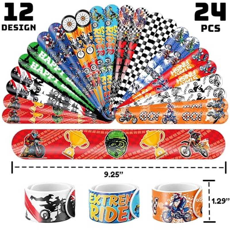 72 PCS Dirt Bike Party Favors - 48 Temporary Pre-Cut Tattoos & 24 Slap Bracelets - Fun Party Favors for Boys & Girls, Birthday Goodie Bag Fillers, Baby Shower Gifts, Classroom Rewards