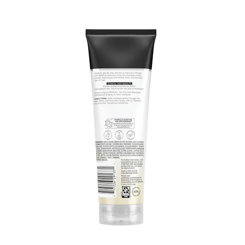John Frieda ULTRAfiller+ Thickening Shampoo, Strengthening Shampoo for Damaged or Thin Hair, Infused with Biotin and Hyaluronic Acid to Strengthen Hair for Thicker Fuller Results, 8.3 Oz