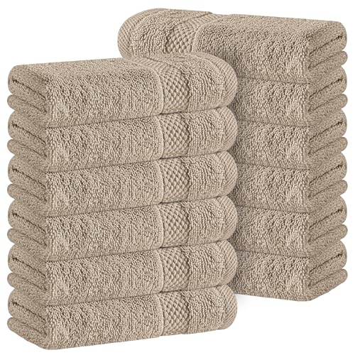 Taupe Washcloths 12 Pack - 13x13 Hotel Quality Turkish Cotton