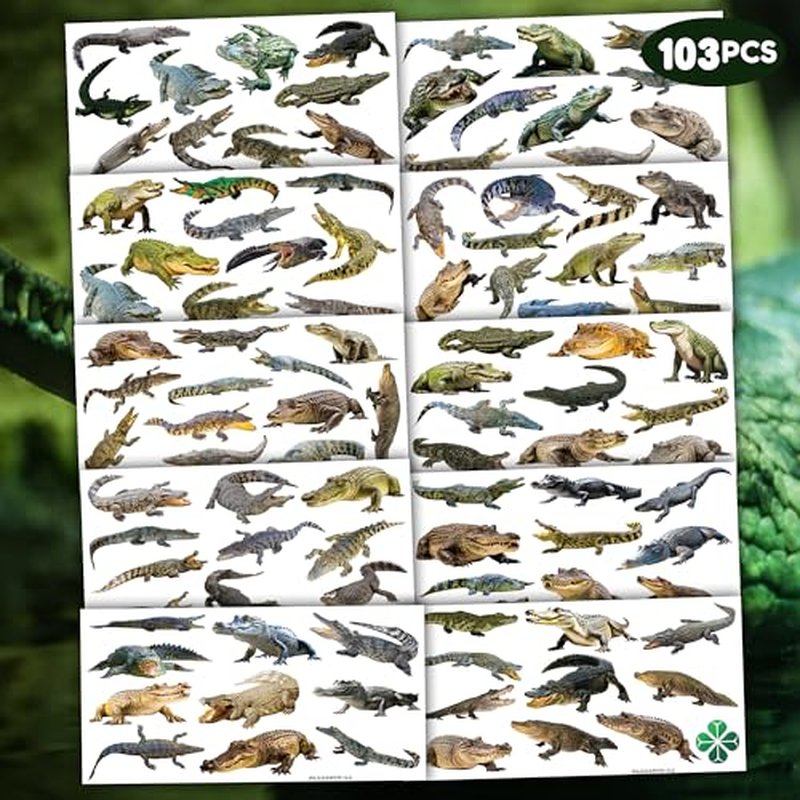 103 PCS Halloween Realistic Crocodile Alligator Temporary Tattoos Sticker Reptile Crocodile Animal Birthday Party Decorations Supplies Favors Decor Gifts Boys Girls Fake Tattoo School Reward Themed