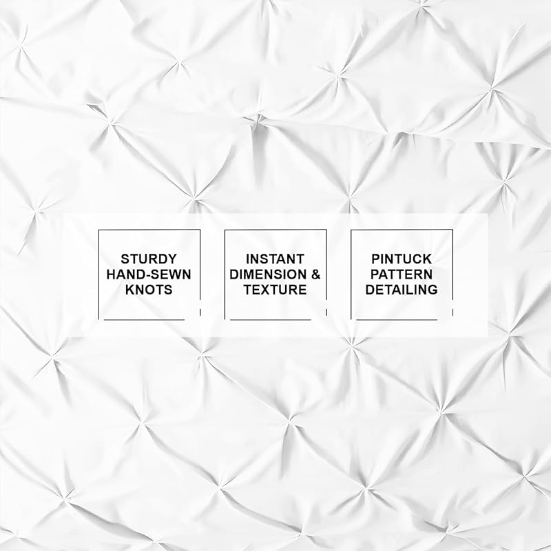 Queen/Full 3-Piece Pinch Pleated Duvet Cover Set - 100% Egyptian Cotton 600TC in White (No Comforter) - Zipper Closure & 7 Internal Ties