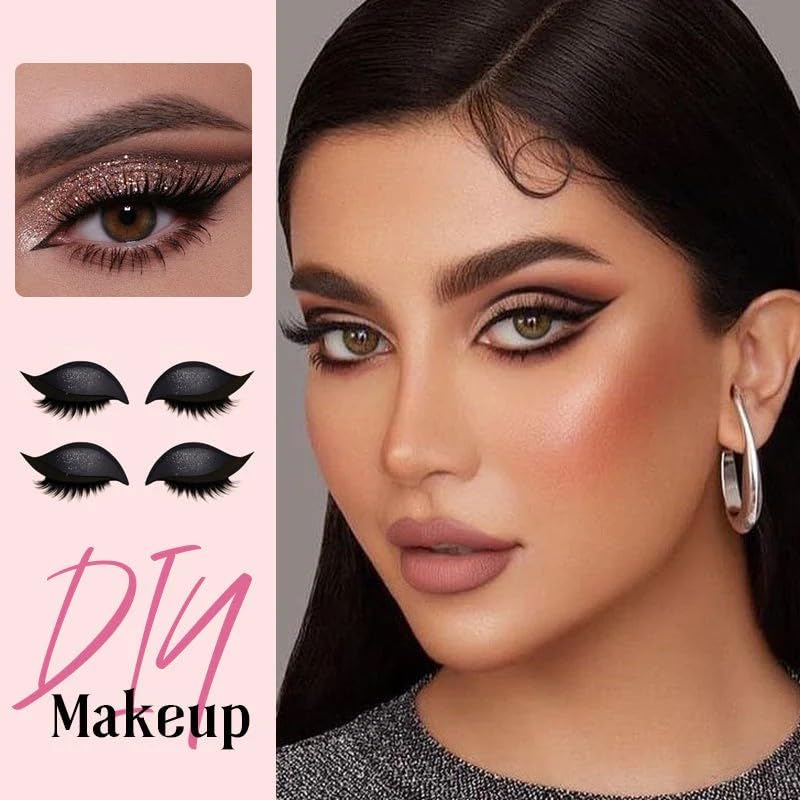 OVNMFH Lazy Eye Shadow Eyelash Patch, Colourful Eyeshadow Eyelashes Makeup Stickers, Reusable Eye Makeup Stickers with False Lashes & Shadow, Lazy Makeups Tool for Women (Pink)