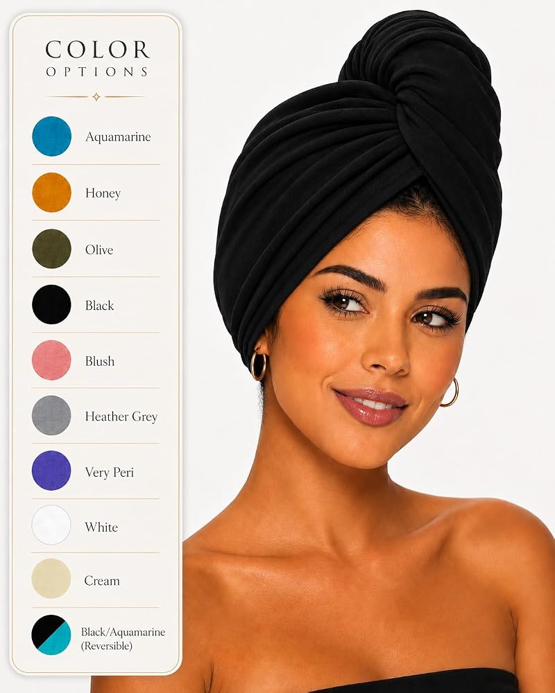 Flat-Front Cotton Hair Towel Wrap Turban Style - 100% Cotton Plopping Towel - White (Variation: White)