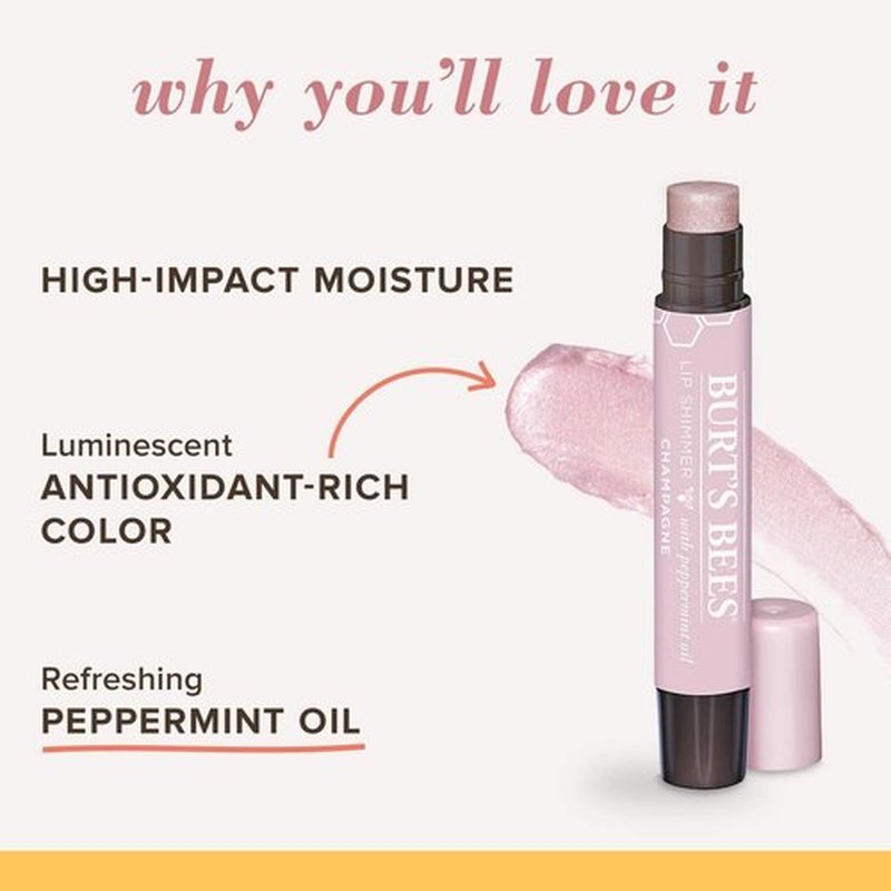 Burt's Bees Lip Shimmer, Champagne 0.09 oz (Pack of 6)