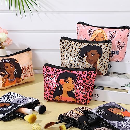 Talltalk 24 Pcs African American Black Makeup Bags for Women Toiletry Canvas Zipper Makeup Bags Black History Month Women Gifts Cosmetic Pouch Reusable Multipurpose Organizer