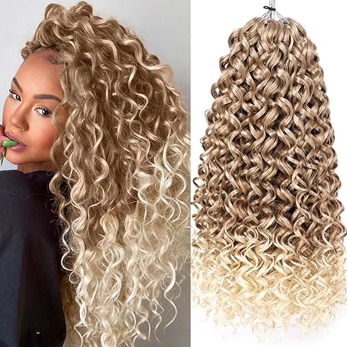 Union Beauty 8 Pack Water Wave Crochet Hair 18 Inch Ombre Blonde Synthetic Curl Extensions for Women T27/613
