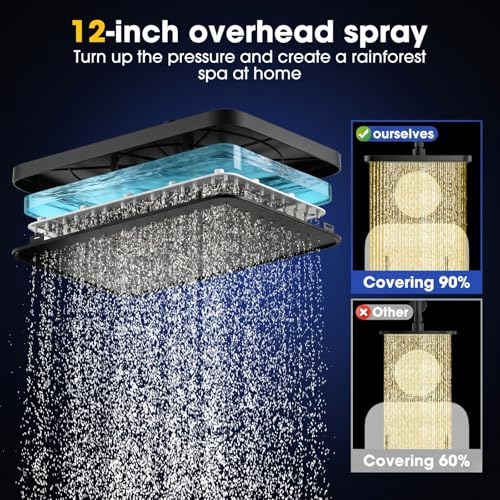 Black 12-Inch Rain Shower Head with Handheld & Filters - Luxury Spa Experience