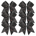 Cheerleader Hair Bows Set - Glitter Black with Rhinestones - 8 Inch, 6 Pack