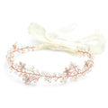 Ivory, Rose Gold & Pink Bridal Headband with Crystal Roses and Pearl Vine - Mariell
