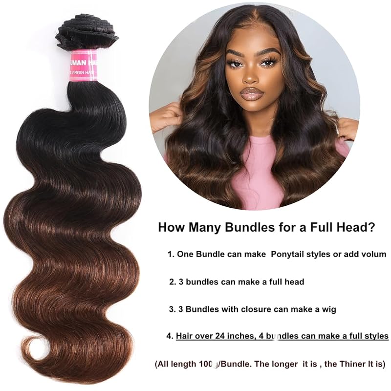 UNICE Chestnut Brown Ombre Human Hair Weave 8 Inch Body Wave Remy Extensions