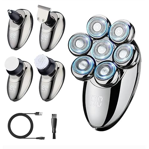 Head Shavers for Bald Men Electric Razor for Men 7D Floating Razor Rechargeable LED Display Head Shaver Face Body Ear Nose Trimmers Cordless Portable IPX7 Waterproof Wet Dry Shaving Grooming Kit