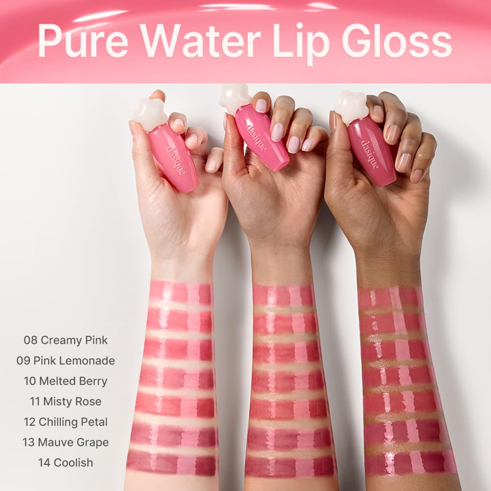 dasique Pure Water Lip Gloss #10 Melted Berry 0.09 oz | Variety of Colors | Dewy Gloss | Buildable Gloss Tesxture | Non-Sticky | K-beauty