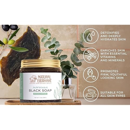 Natural Elephant Moroccan Black Soap With Eucalyptus Essential Oil 1kg (2.2 lbs) Bulk Size