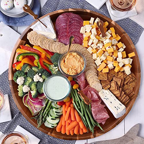 20 Inch Round Acacia Wood Serving Tray - Large Heavy Duty Kitchen & Home Organizer