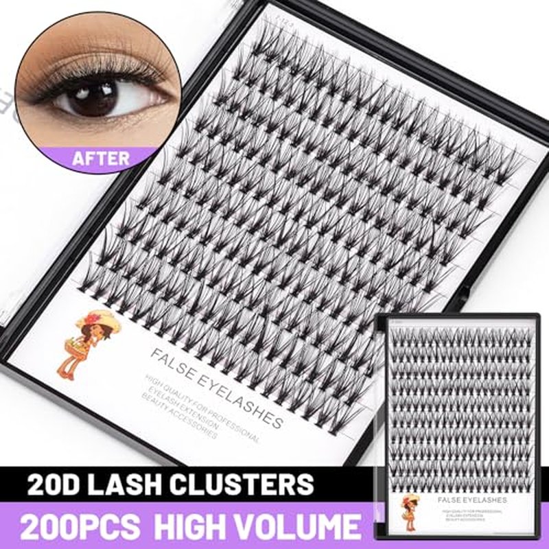 BODERMINCER 20D 8-20mm To Choose 8-10-12-14mm MIX/14-16-18-20mm Mixed Individual Cluster Eyelashes False Eyelash Extensions Individual Eyelash Bunche DIY at Home (20D-16mm)