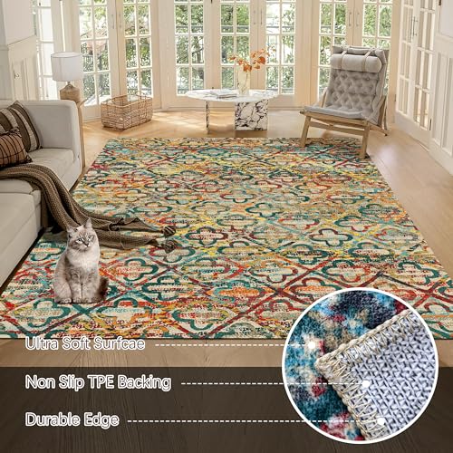 RUGSURE Multicolor Grass-Pattern Washable Area Rug 8'x10', Non-Slip, Water & Stain Resistant