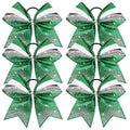 Deeka 6 pcs 7" Glitter Cheer Hair Bows for Girls with Rhinestones - Green/Black/White