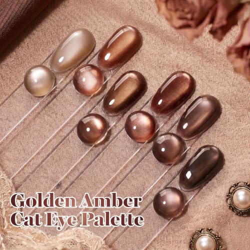 Beetles Brown Cat Eye Gel Nail Polish Set - Gilded Amber Fall Collection, 15ml