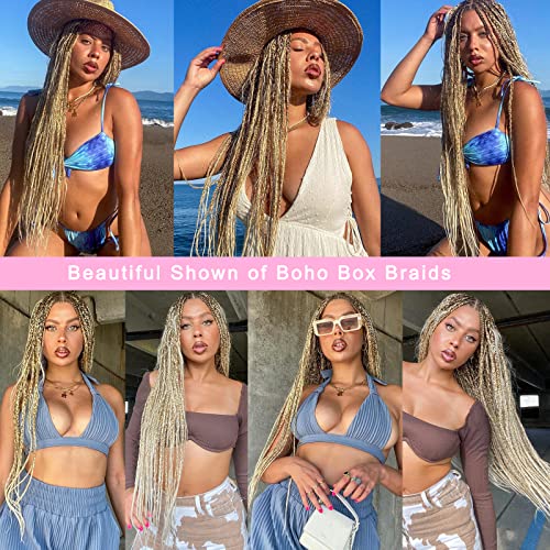 Pre-looped Boho Box Braids Crochet Hair 18 Inch - Mix Blonde Goddess Style, 8 Pack