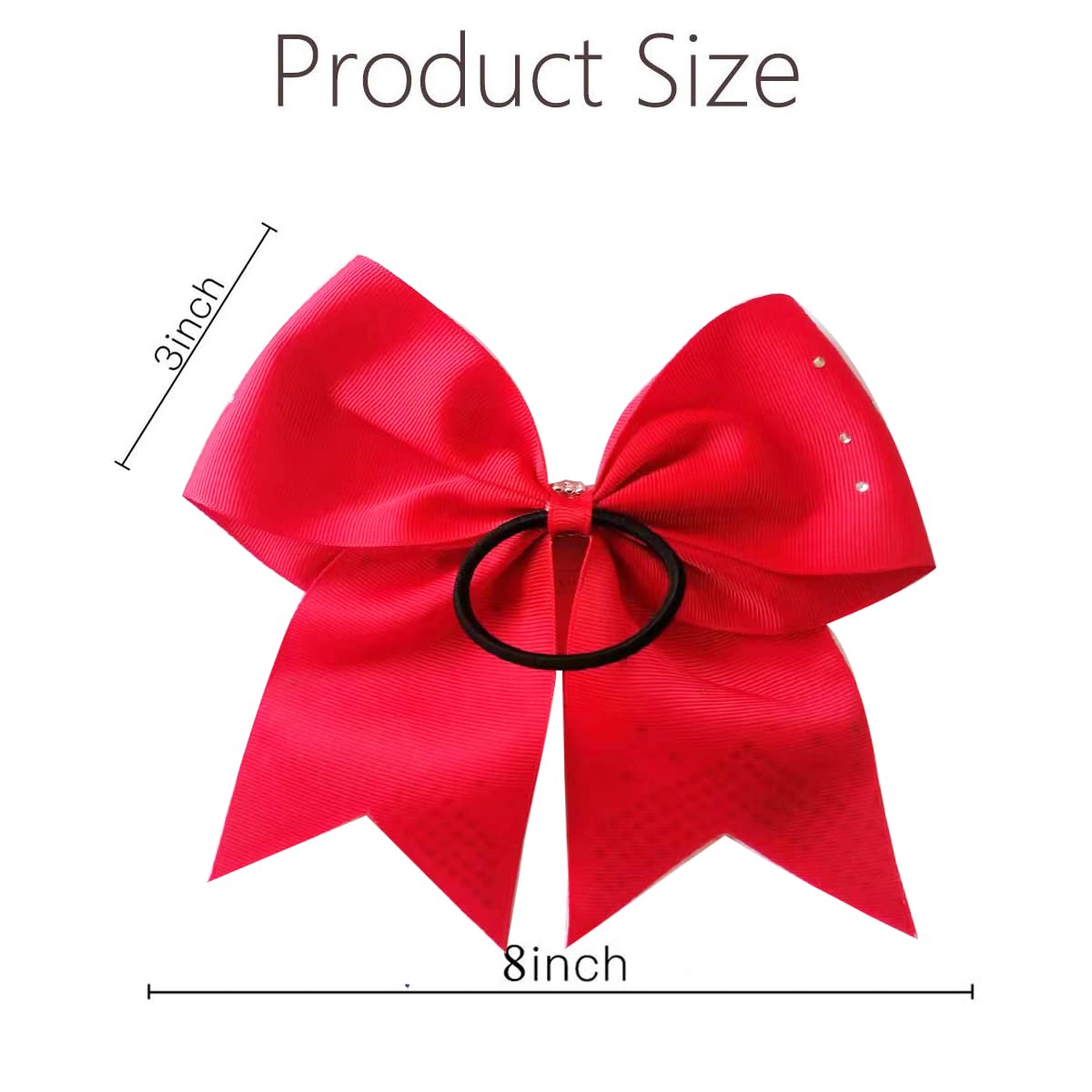 Hipcheer 12PCS 8" Rhinestones Large Cheer Hair Bows for Girls, Hand-made Grosgrain Ribbon Hair Accessories for Teen Girls Softball Cheerleader Sport (Red)