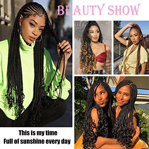 32 Inch Black Crochet Braids French Curl Hair Extensions with Curly Ends - 6 Packs