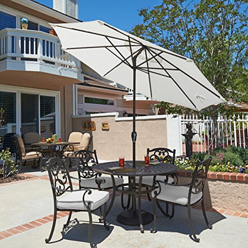 California Umbrella 9' Round Aluminum Patio Umbrella with White Olefin Fabric, Auto Tilt & Crank Lift - White