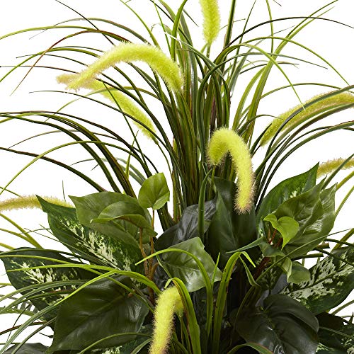 Artificial Green & Cattails Plant with Planter - 12 x 12 x 35 Inches, Indoor Decor