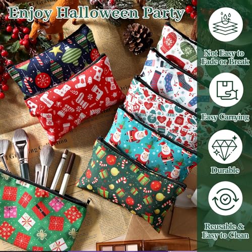 24 Pieces Makeup Bags Bulk Canvas Cosmetic Bags Purse Organizer Zipper Cosmetic Pouch Portable Travel Toiletry Pouch for Women Men Gifts, 7 x 4 Inch (Christmas)