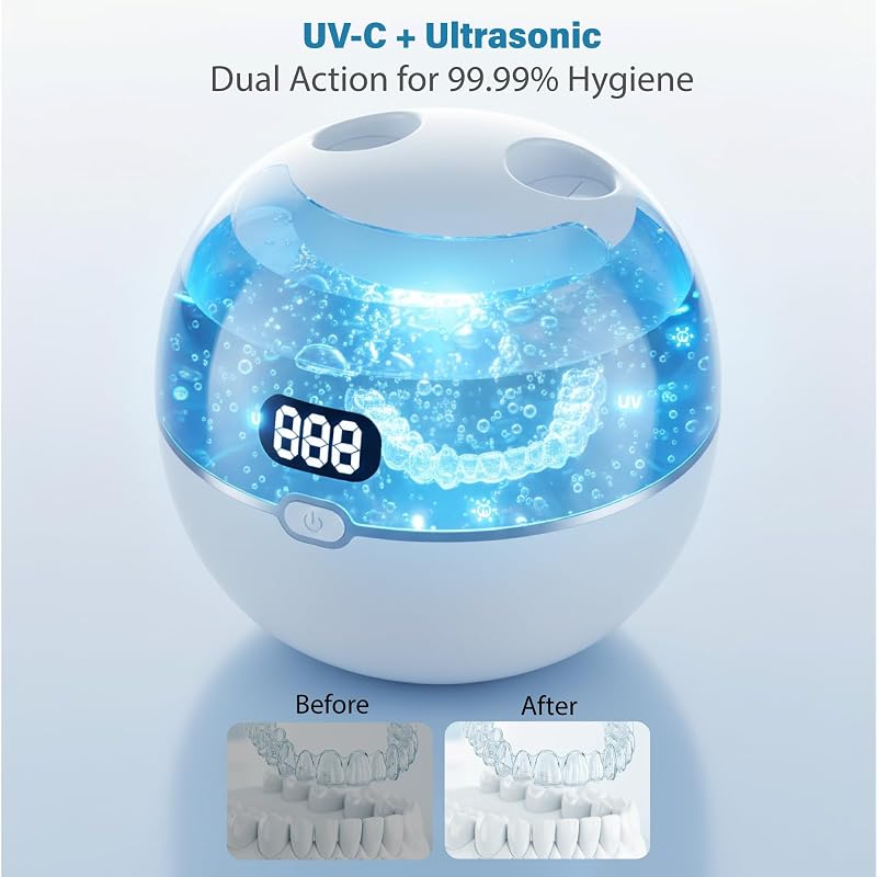 Ultrasonic Retainer Cleaner Machine 45kHz with 220ml Stainless Tank & Digital Timer