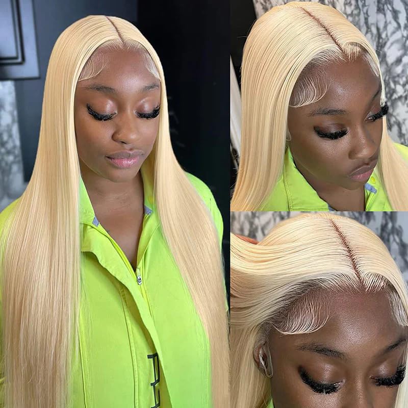 13x6 Lace Front Blonde Wig 220% Density Human Hair 26 Inch HD Pre-Plucked Frontal