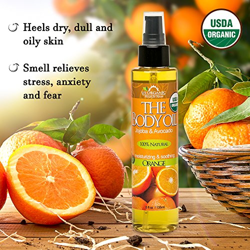 US Organic Body Oil - Fresh Orange with Jojoba & Avocado Oil, USDA Certified Organic, 5 Fl Oz - Orange