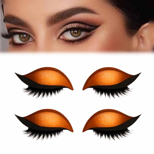 Lazy Eye Shadow Eyelash Patch, Lazy Eye Shadow Eyelashes Makeup Stickers, 3-in-1 Reusable Eye Makeup Stickers with False Lashes, Shadow & Eyeliner, Makeups Stencils Sticker for All Eyeshapes (Orange)