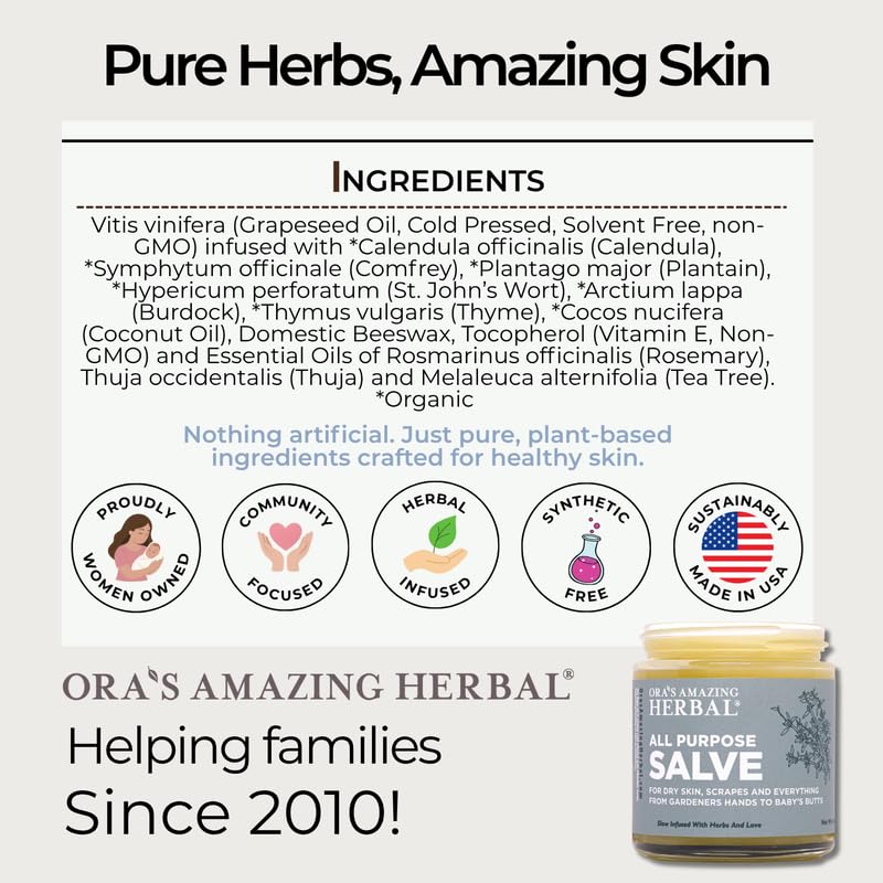All Purpose Herbal Salve 4 oz - Healing Skin Balm with Tea Tree, Comfrey, Calendula