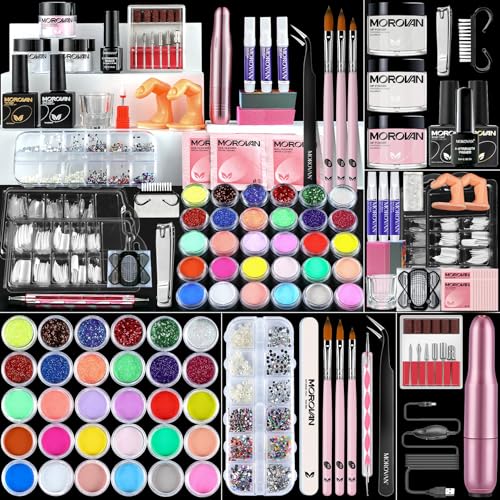 Acrylic Nail Kit for Beginners - Complete Gel Nail Art Set with 3 Colors & Glitter Powders