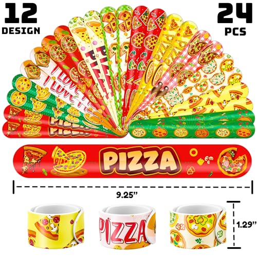 72PCS Pizza Party Set 48PCS Temporary Tattoos 24PCS Slap Bracelets Fun Food Themed Birthday Supplies, Baby Shower Gifts, Classroom Rewards & Party Decor for Kids Boys & Girls