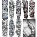 18.9x6.7 8 Sheets Extra Large Temporary Fake Tattoos Set for Men and Women, Full Arm Tattoo Sticker Skull Flower Paper Decal Fake Tattoos Sleeve DIY Black Body Art Sticker, Black 1