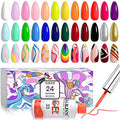 RARJSM Nail Art Gel Liner 24 Color Line Art Painted Gel Nail Polish Set Pink Blue Green Silver Gold Glitter for Nails Painting Drawing Soak Off U V L E D Curing Requires Bulid in Thin Nailart Brush