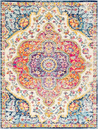 Livabliss 6'7" x 9" Orange Vintage Boho Area Rug - Fuchsia Mustard Blue